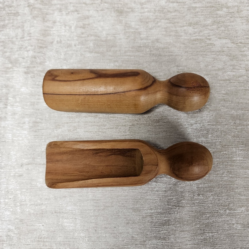Berard France Olive Wood 4" Small Sugar & Salt Shovel / Scoop Set of 2